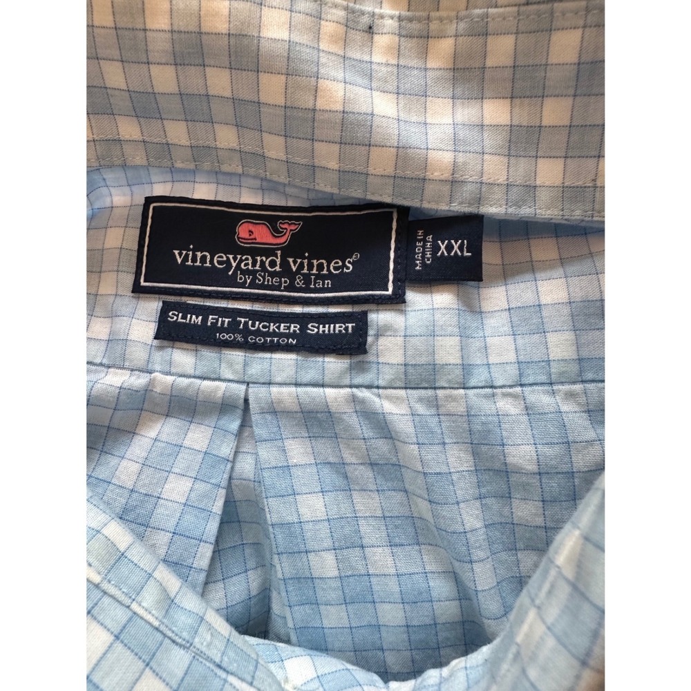 Vineyard Vines Slim Fit Tucker Shirt XXL Blue White Gingham Cotton Button Down